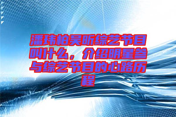 潘瑋柏吳昕綜藝節目叫什么,介紹明星參與綜藝節目的心路歷程