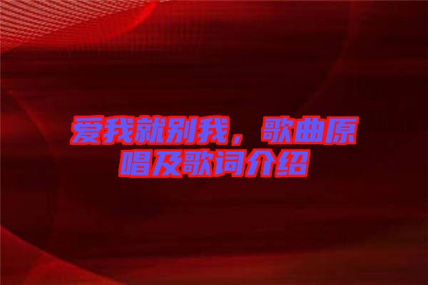 愛我就別我,歌曲原唱及歌詞介紹