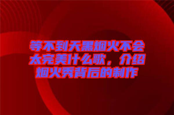 等不到天黑煙火不會太完美什么歌，介紹煙火秀背后的制作