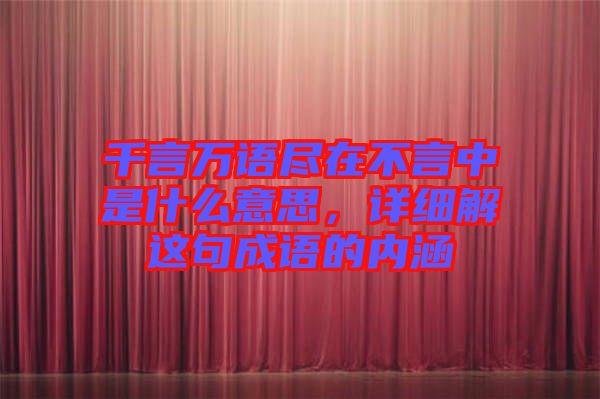 千言萬語盡在不言中是什么意思,詳細(xì)解這句成語的內(nèi)涵