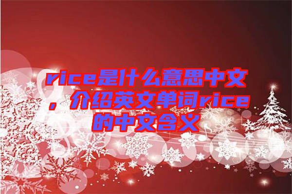 rice是什么意思中文,介紹英文單詞rice的中文含義
