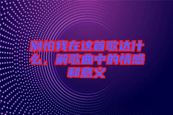 別怕我在這首歌達什么,解歌曲中的情感和意義