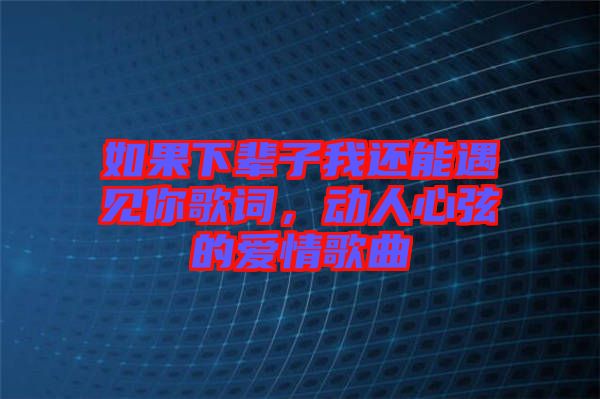 如果下輩子我還能遇見你歌詞，動人心弦的愛情歌曲