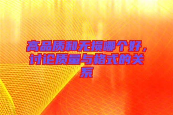 高品質(zhì)和無損哪個好,討論質(zhì)量與格式的關系
