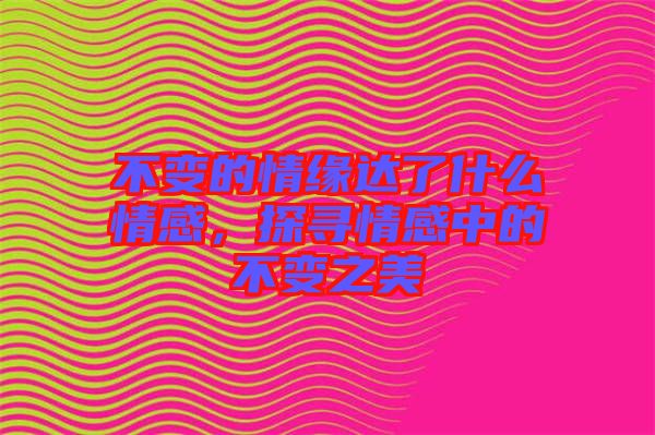 不變的情緣達了什么情感，探尋情感中的不變之美