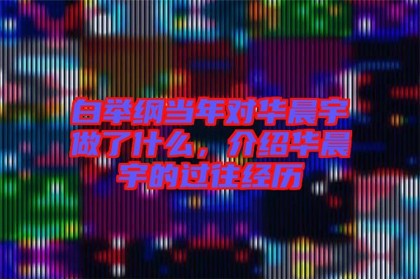 白舉綱當(dāng)年對(duì)華晨宇做了什么，介紹華晨宇的過往經(jīng)歷