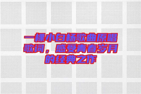 一棵小白楊歌曲原唱歌詞,感受青春歲月的經典之作