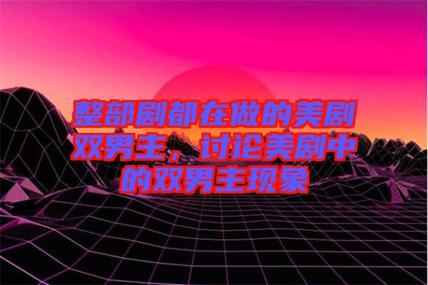 整部劇都在做的美劇雙男主,討論美劇中的雙男主現象