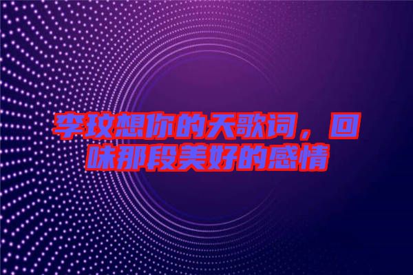 李玟想你的天歌詞,回味那段美好的感情