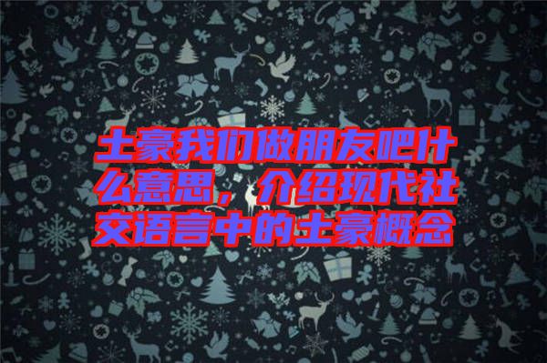 土豪我們做朋友吧什么意思,介紹現代社交語言中的土豪概念