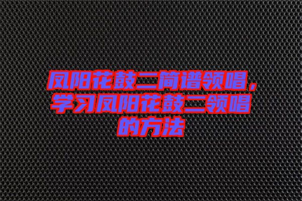 鳳陽花鼓二簡譜領唱,學習鳳陽花鼓二領唱的方法