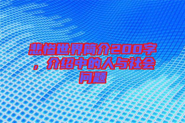 悲慘世界簡介200字,介紹中的人與社會問題