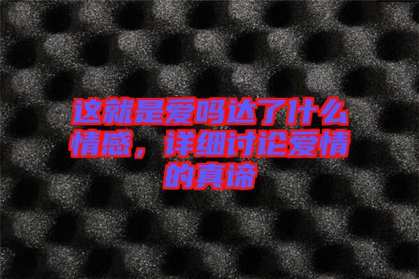 這就是愛嗎達了什么情感，詳細討論愛情的真諦