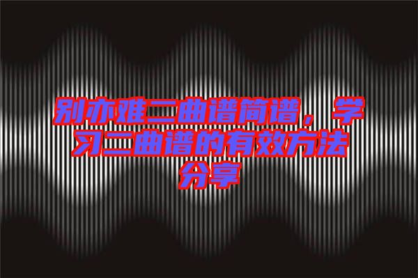 別亦難二曲譜簡譜,學習二曲譜的有效方法分享