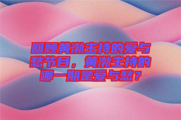 回顧黃渤主持的愛與愁節目,黃渤主持的哪一期是愛與愁?