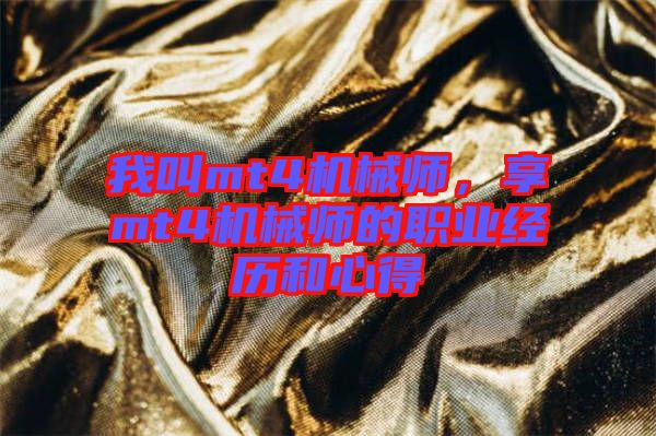 我叫mt4機械師，享mt4機械師的職業經歷和心得