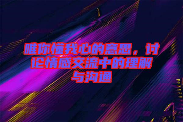 唯你懂我心的意思，討論情感交流中的理解與溝通