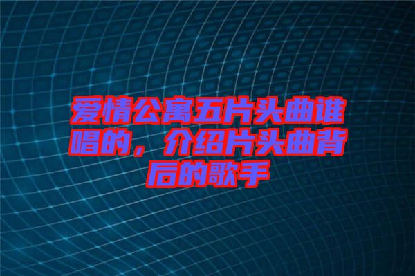 愛情公寓五片頭曲誰唱的,介紹片頭曲背后的歌手