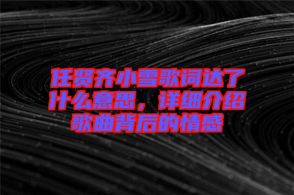 任賢齊小雪歌詞達了什么意思,詳細介紹歌曲背后的情感