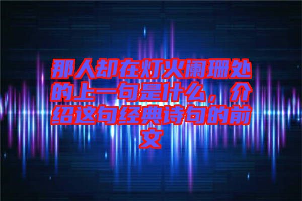 那人卻在燈火闌珊處的上一句是什么,介紹這句經(jīng)典詩句的前文