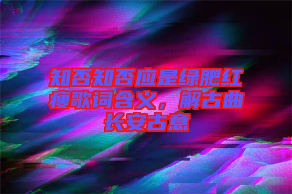 知否知否應(yīng)是綠肥紅瘦歌詞含義,解古曲長(zhǎng)安古意