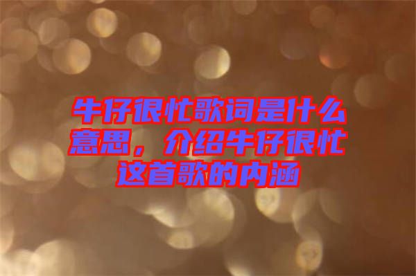 牛仔很忙歌詞是什么意思,介紹牛仔很忙這首歌的內涵