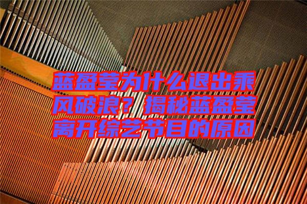 藍盈瑩為什么退出乘風破浪?揭秘藍盈瑩離開綜藝節目的原因