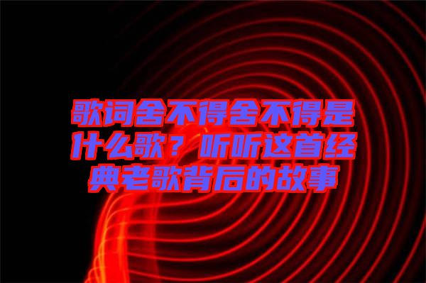 歌詞舍不得舍不得是什么歌?聽聽這首經典老歌背后的故事