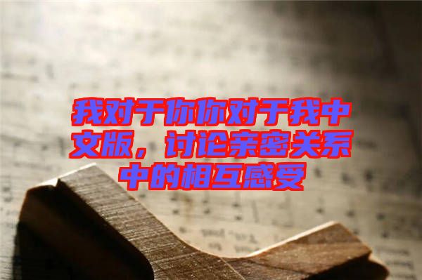 我對于你你對于我中文版,討論親密關系中的相互感受