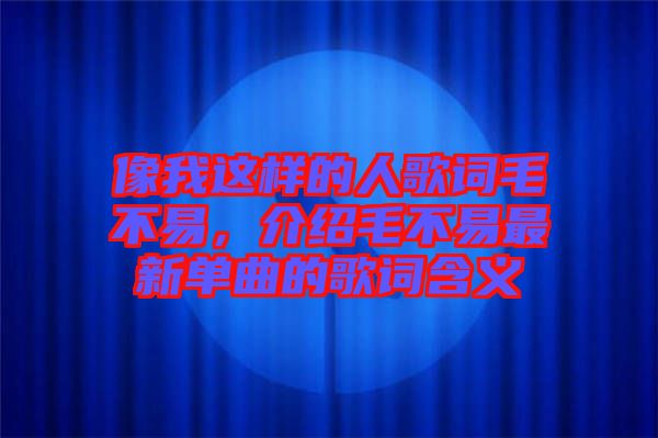 像我這樣的人歌詞毛不易，介紹毛不易最新單曲的歌詞含義