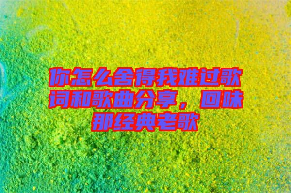 你怎么舍得我難過歌詞和歌曲分享，回味那經典老歌