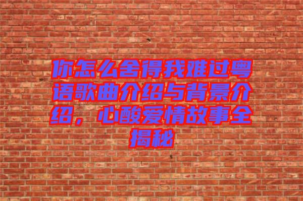你怎么舍得我難過粵語歌曲介紹與背景介紹，心酸愛情故事全揭秘