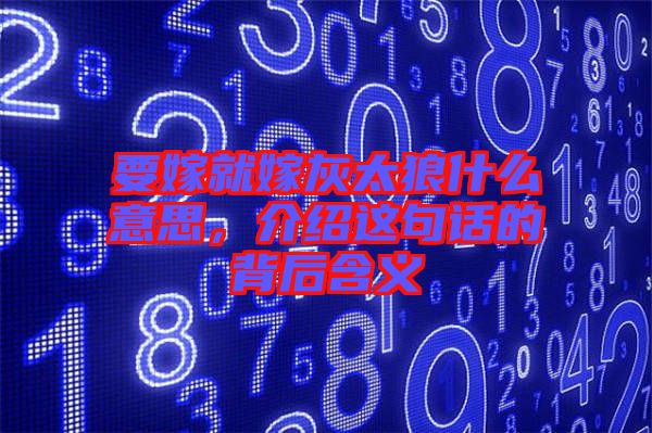 要嫁就嫁灰太狼什么意思,介紹這句話的背后含義
