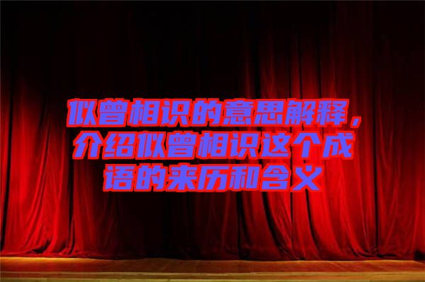 似曾相識的意思解釋,介紹似曾相識這個成語的來歷和含義