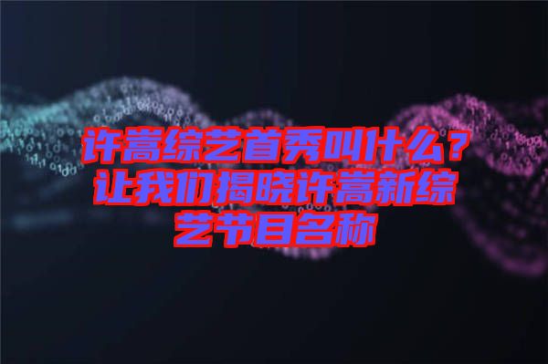許嵩綜藝首秀叫什么?讓我們揭曉許嵩新綜藝節(jié)目名稱