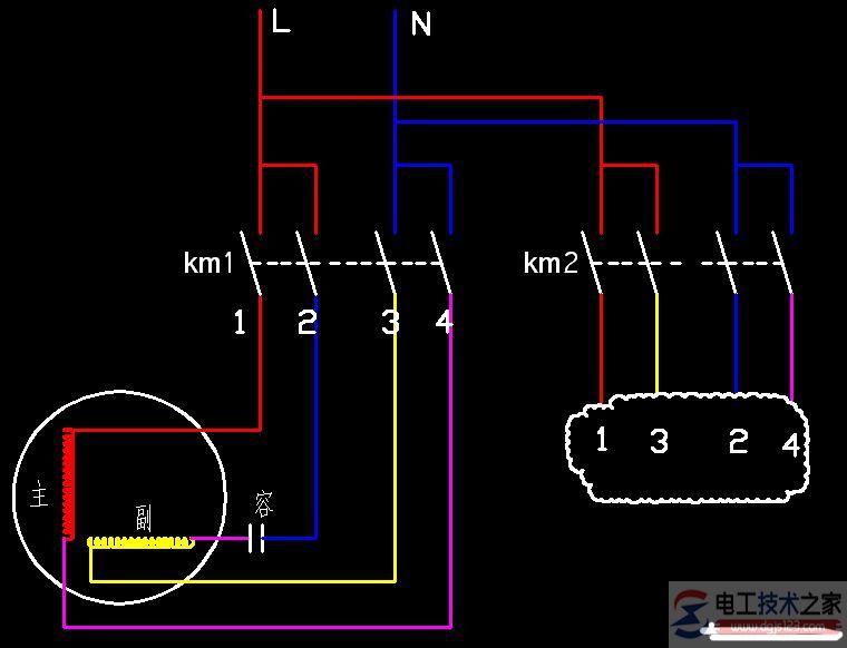 單相電機正反轉(zhuǎn)的接線圖